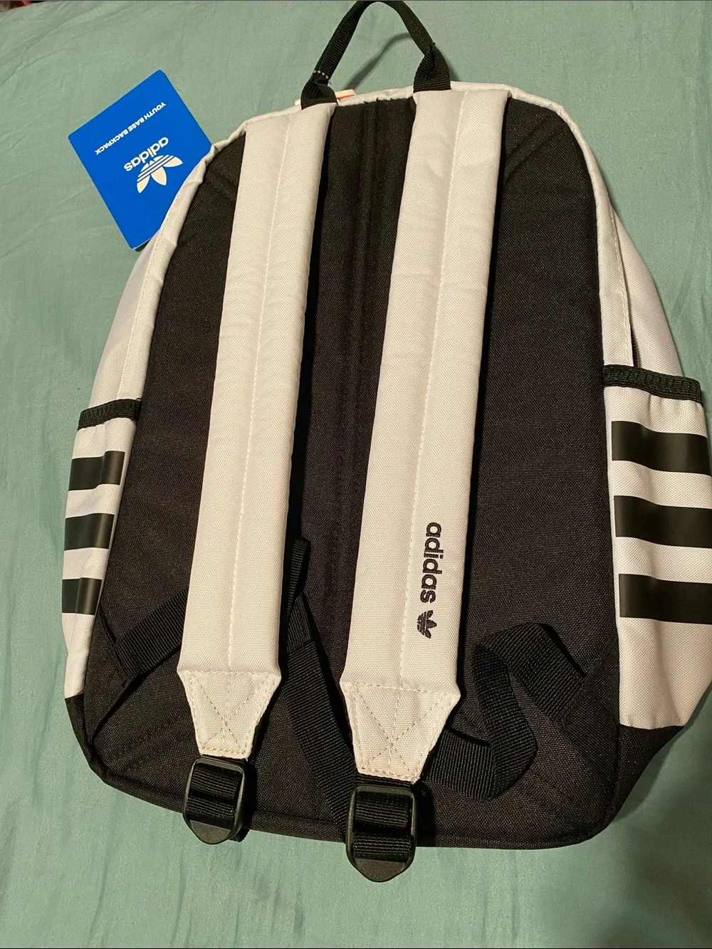 Classic black and white Adidas backpack